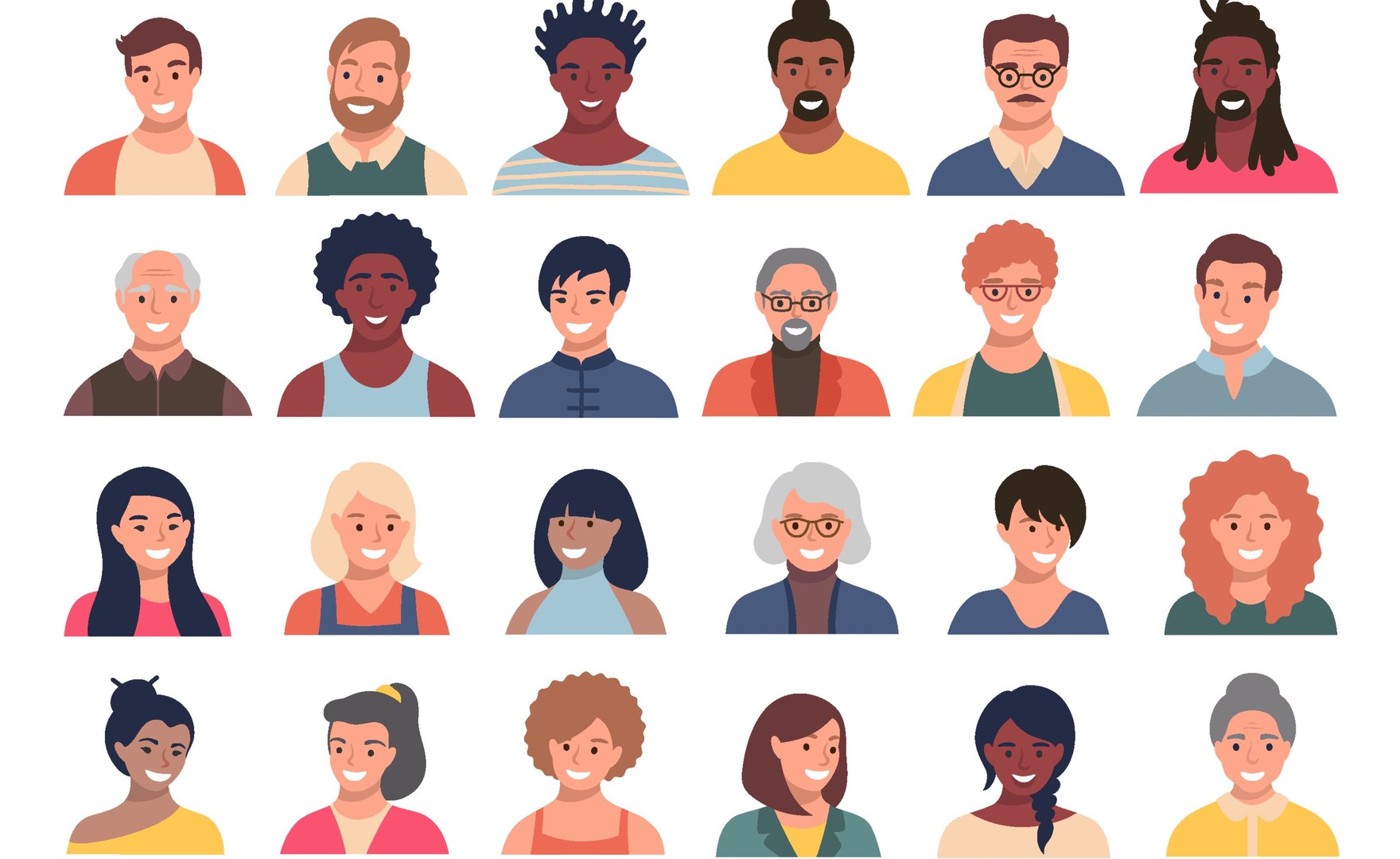Illustration of peoples' heads of different ages and ethnicities