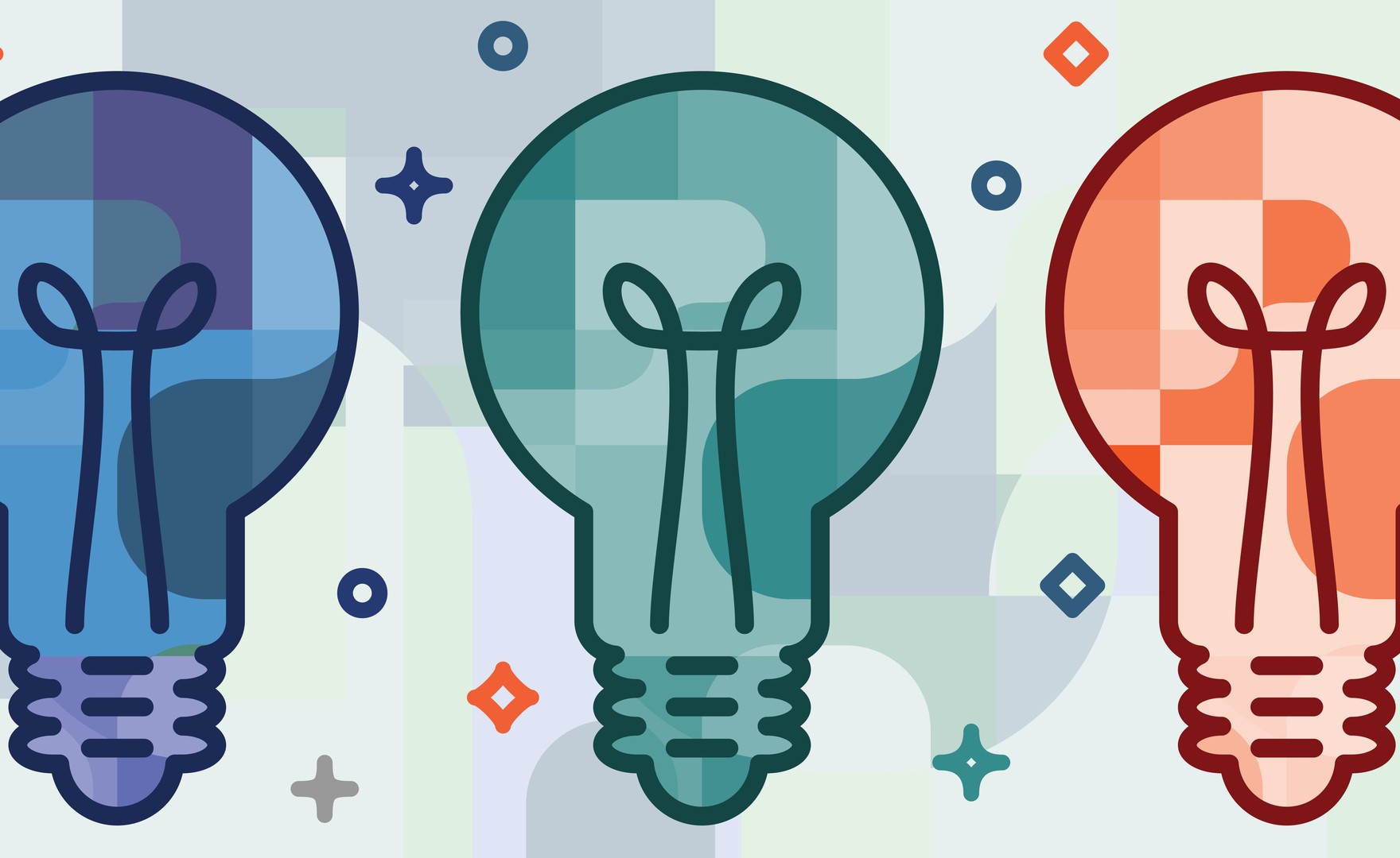 Illustration of three bright bulbs signifying peer learning