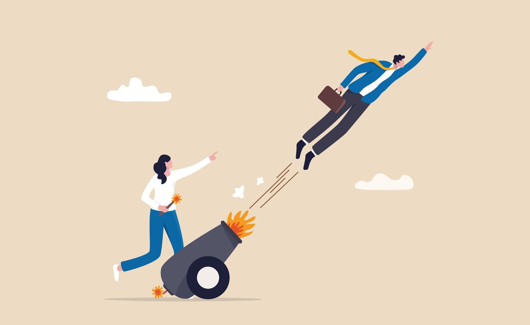 Illustration of a person being fired from a cannon