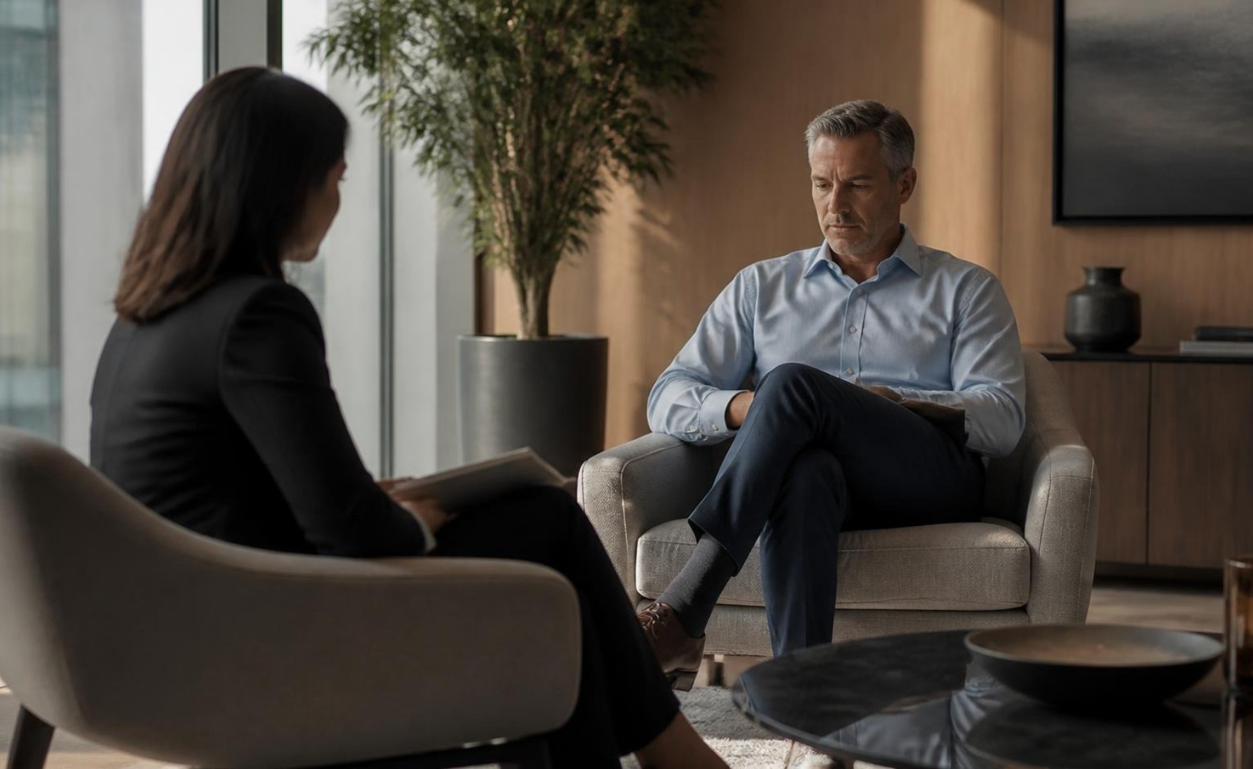 Image of coach and coachee in a coaching conversation