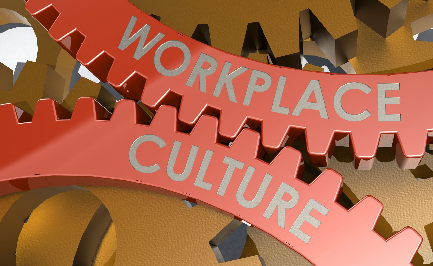 Illustration of workplace culture word on gears, 3d rendering