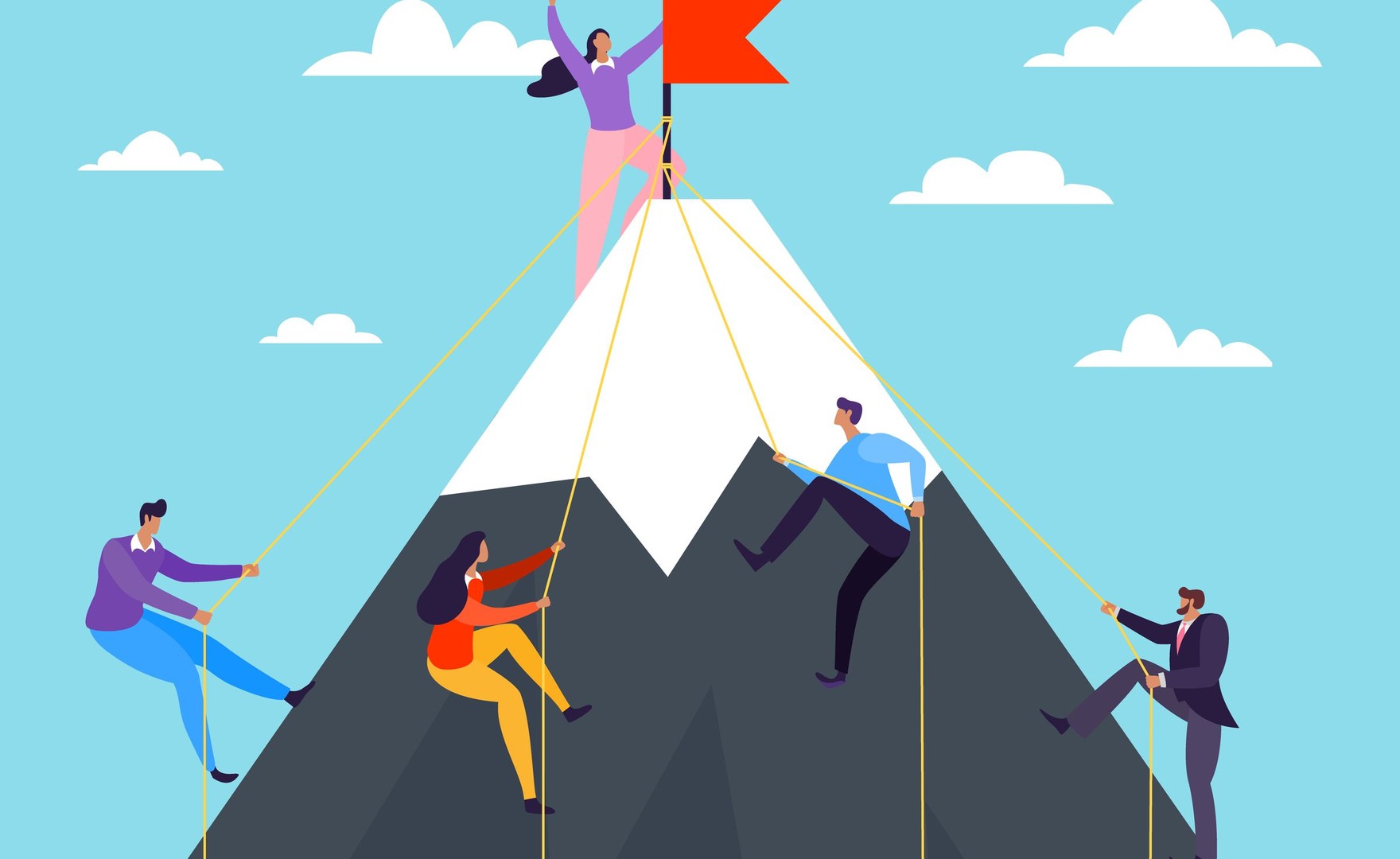 Illustration of business people climbing on mountain