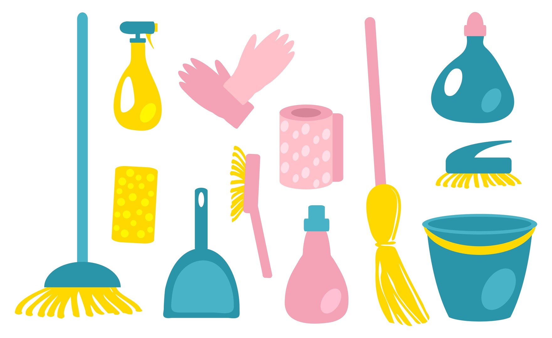 Hand drawn illustration of cleaning tools