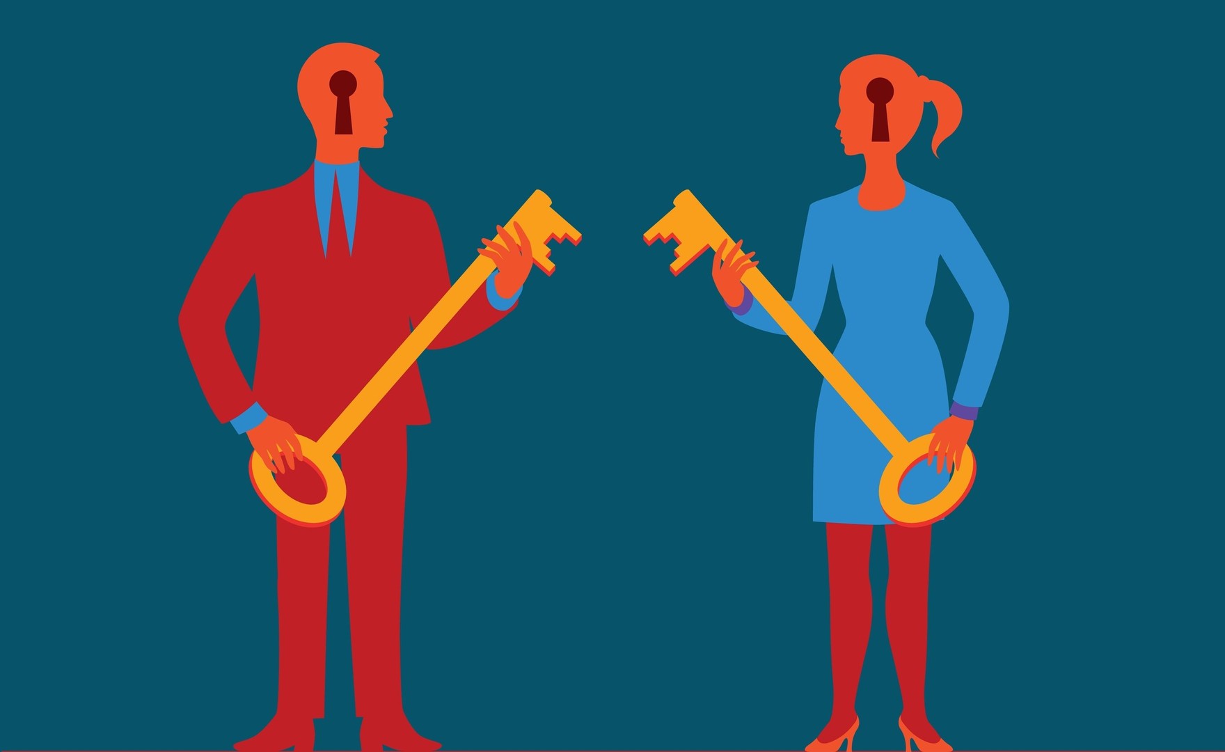 Illustration of two people holding large keys