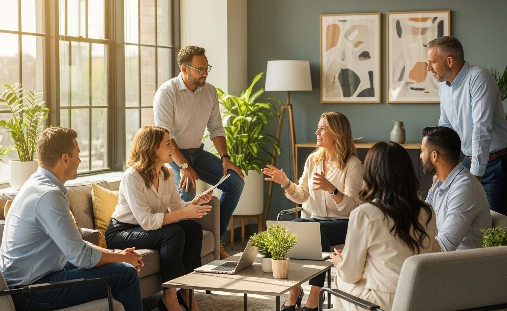 Image of leadership team working with team coach