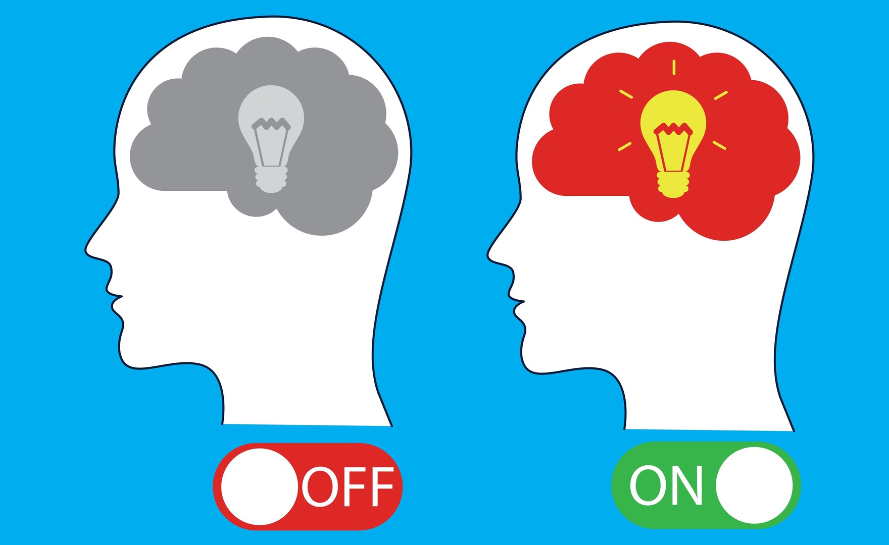 Brain turn on and off. Intelligence concept illustration